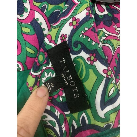 Talbot's Sz 8P Work Pencil Skirt Paisley Floral Green Career Casual Cotton - Picture 6 of 7